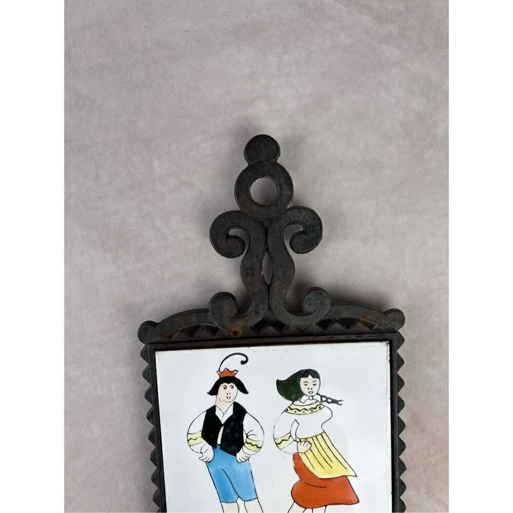 Vintage Mod MCM Cast Iron and Tile Trivet